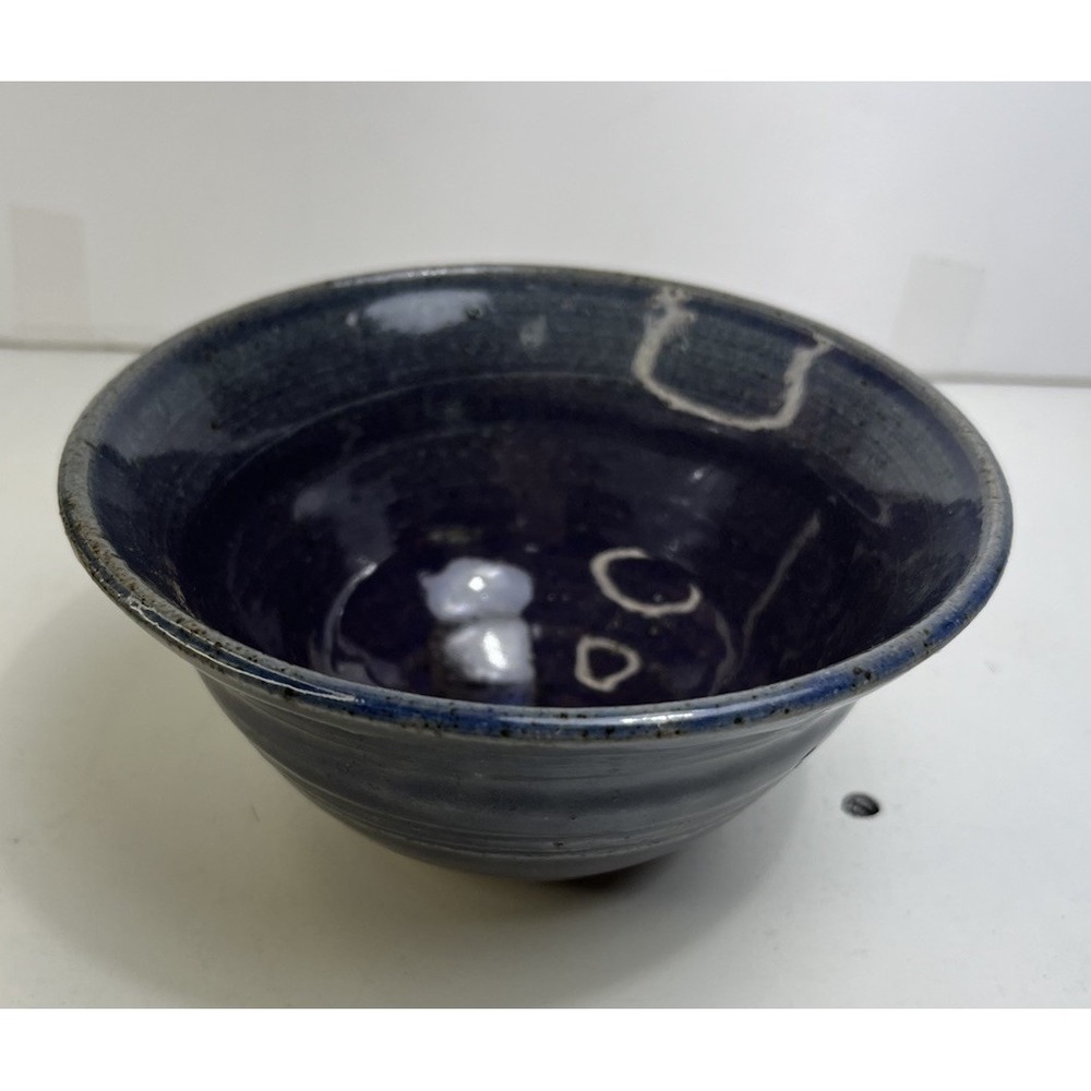 Artisan Studio Pottery Stoneware Bowl Purple Blue Glaze Wing Stamp Signed